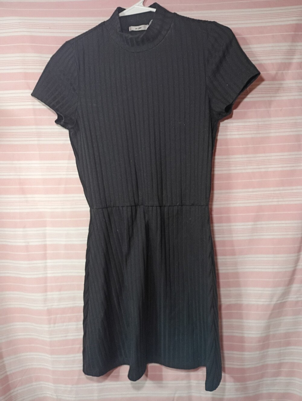 miami Black Ribbed Mock Neck Mini Dress